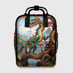 Рюкзак женский Зеленый деревянный дракон, цвет: 3D-принт