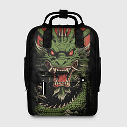 Рюкзак женский Зеленый дракон с открытой пастью, цвет: 3D-принт