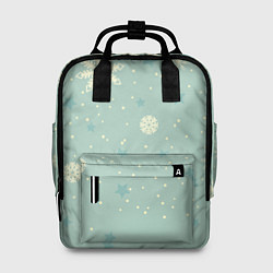 Рюкзак женский Снежинки и звезды на матно зеленем, цвет: 3D-принт
