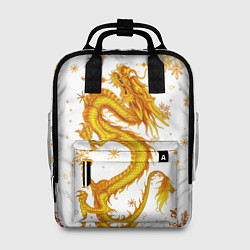 Рюкзак женский Золотой дракон в снежинках, цвет: 3D-принт