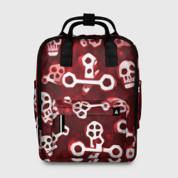 Рюкзак женский Белые черепки и кости на красном фоне, цвет: 3D-принт