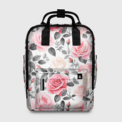 Женский рюкзак Розовые розы и серые листочки - паттерн