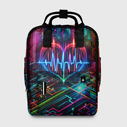 Рюкзак женский Неоновое сердце - кардиограмма, цвет: 3D-принт