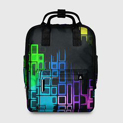 Рюкзак женский Разноцветные прямоугольники на чёрном фоне, цвет: 3D-принт