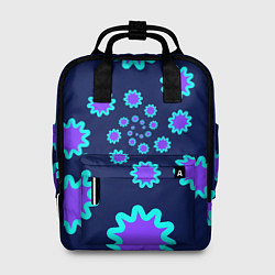 Рюкзак женский Спираль фиолетовых звезд с циан контуром на темном, цвет: 3D-принт
