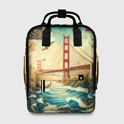 Рюкзак женский Мост через реку и пэчворк - нейросеть арт USA brid, цвет: 3D-принт
