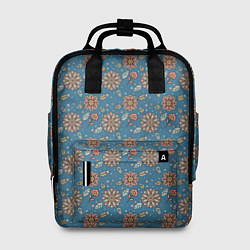 Рюкзак женский Цветочный узор в стиле бохо на синем, цвет: 3D-принт