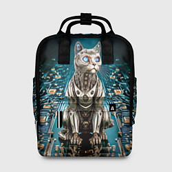 Женский рюкзак Кибер кот сидит на печатной плате