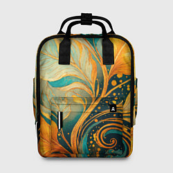 Женский рюкзак Золотые и бирюзовые листья абстракция