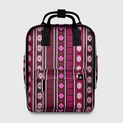 Рюкзак женский Темно-розовый вертикальный этнический узор, цвет: 3D-принт