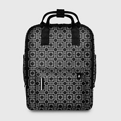Женский рюкзак Белый геометрический узор на черном фоне