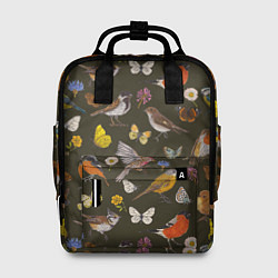 Женский рюкзак Птицы и бабочки с цветами паттерн