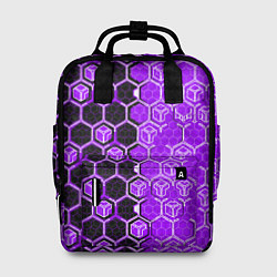 Женский рюкзак Техно-киберпанк шестиугольники фиолетовый и чёрный