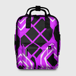 Женский рюкзак Чёрные квадраты и белые полосы на фиолетовом фоне