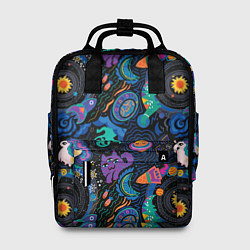 Женский рюкзак Мультяшные персонажи в космосе: единорог, кот, дин