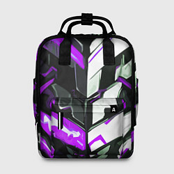 Женский рюкзак Хаотичная фиолетово-белая абстракция на чёрном фон