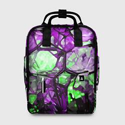 Рюкзак женский Чёрно-зелёная абстракция на фиолетовом фоне, цвет: 3D-принт