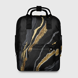 Рюкзак женский Узоры черного мрамора с золотом, цвет: 3D-принт