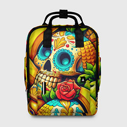 Рюкзак женский Colorfull skulls and bananas - pop art pattern, цвет: 3D-принт
