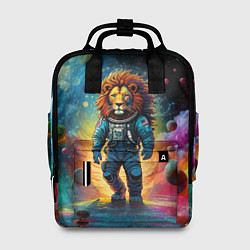 Женский рюкзак Лев бравый космонавт - неоновый космос