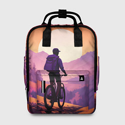 Женский рюкзак Велосипедист в малиновом закате