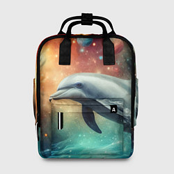 Рюкзак женский Галактический дельфин - неоновый космос, цвет: 3D-принт