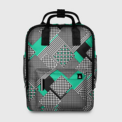 Рюкзак женский Черно бирюзовая абстрактная геометрия пэчворк, цвет: 3D-принт