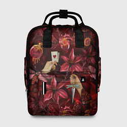 Рюкзак женский Бордовая готика с сердцем, лилиями и мотыльками, цвет: 3D-принт