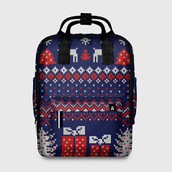 Рюкзак женский Новогодний вязаный паттерн, цвет: 3D-принт