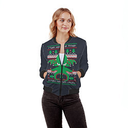 Бомбер женский Новогодний свитер Ктулху, цвет: 3D-черный — фото 2