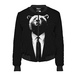 Бомбер женский Медведь бизнесмен, цвет: 3D-черный