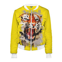 Бомбер женский Оскал тигра, цвет: 3D-белый