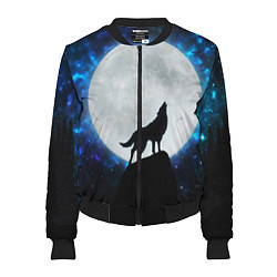 Бомбер женский Волк воющий на луну, цвет: 3D-черный