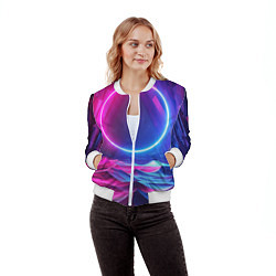 Бомбер женский Круг и разноцветные кристаллы - vaporwave, цвет: 3D-белый — фото 2
