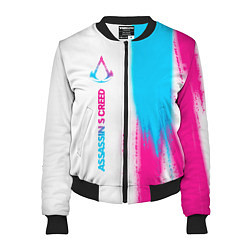 Бомбер женский Assassins Creed neon gradient style: по-вертикали, цвет: 3D-черный