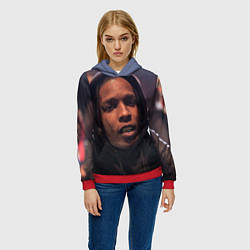 Толстовка-худи женская ASAP Rocky: Black Hip-Hop, цвет: 3D-красный — фото 2