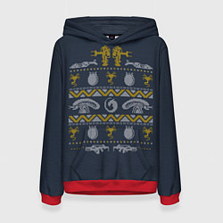 Толстовка-худи женская Новогодний свитер Чужой, цвет: 3D-красный