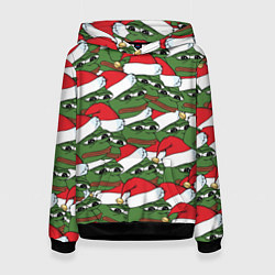 Толстовка-худи женская Sad frog new year, цвет: 3D-черный