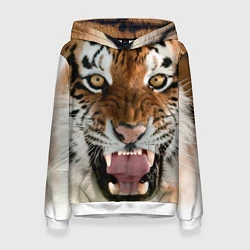 Толстовка-худи женская Свирепый тигр, цвет: 3D-белый