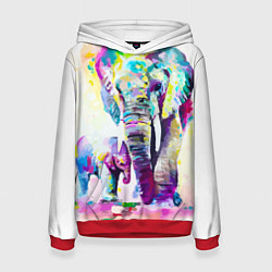 Толстовка-худи женская Акварельные слоны, цвет: 3D-красный