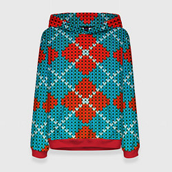 Толстовка-худи женская Knitting pattern, цвет: 3D-красный