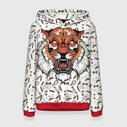 Толстовка-худи женская Тигр-барбер, цвет: 3D-красный