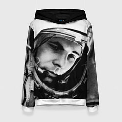 Толстовка-худи женская Гагарин космонавт, цвет: 3D-белый