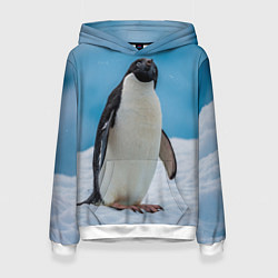 Толстовка-худи женская Пингвин на айсберге, цвет: 3D-белый