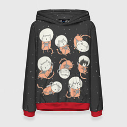 Толстовка-худи женская Космические котики, цвет: 3D-красный