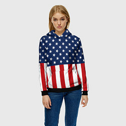 Толстовка-худи женская Флаг США, цвет: 3D-черный — фото 2