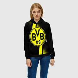 Толстовка-худи женская FC Borussia Dortmund: Storm, цвет: 3D-черный — фото 2