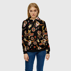 Толстовка-худи женская Индейские культовые символы, цвет: 3D-черный — фото 2