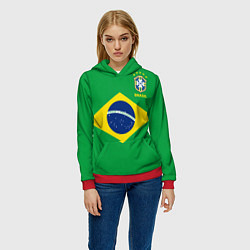 Толстовка-худи женская Сборная Бразилии: зеленая, цвет: 3D-красный — фото 2