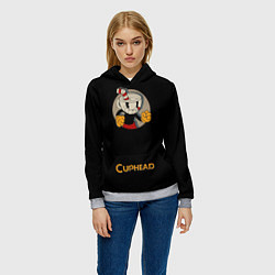 Толстовка-худи женская Cuphead: Black Mugman, цвет: 3D-меланж — фото 2
